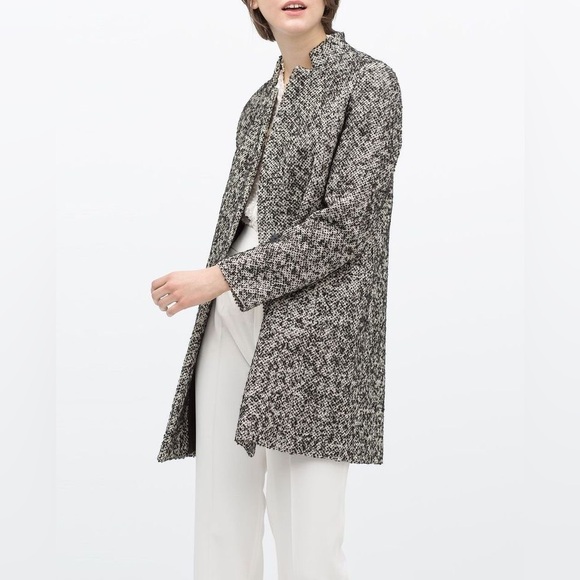 Zara Women Boucle Coat Winter Black/White Size XS - Picture 2 of 5
